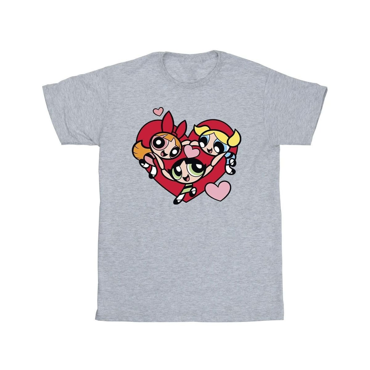 Powerpuff Girls Powerpuff Girls Men's Holding Hands Heart T-Shirt in Grey - 1