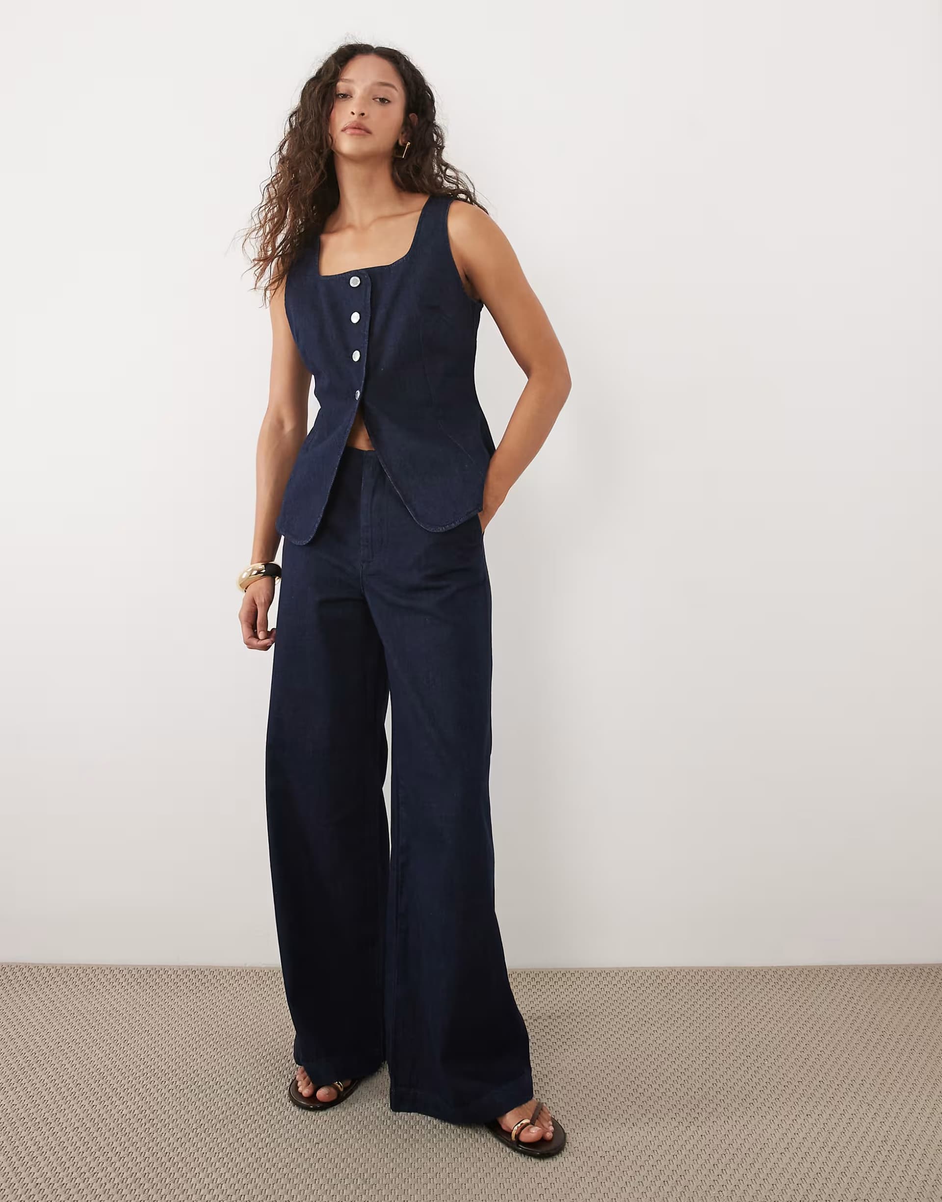 ASOS Mango Avery 100% cotton straight jean co-ord in dark blue