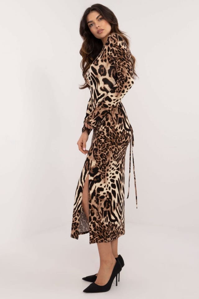 Love Lace Love Lace Women's Everyday Animal Print Midi Pencil Dress in Beige - 2