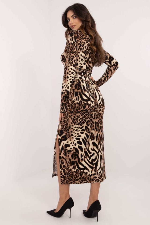Love Lace Love Lace Women's Everyday Animal Print Midi Pencil Dress in Beige - 3