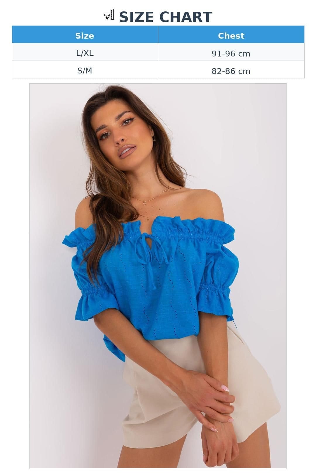 Love Lace Love Lace Women's Spanish Neck Short Sleeve Openwork Blouse in Blue - 4
