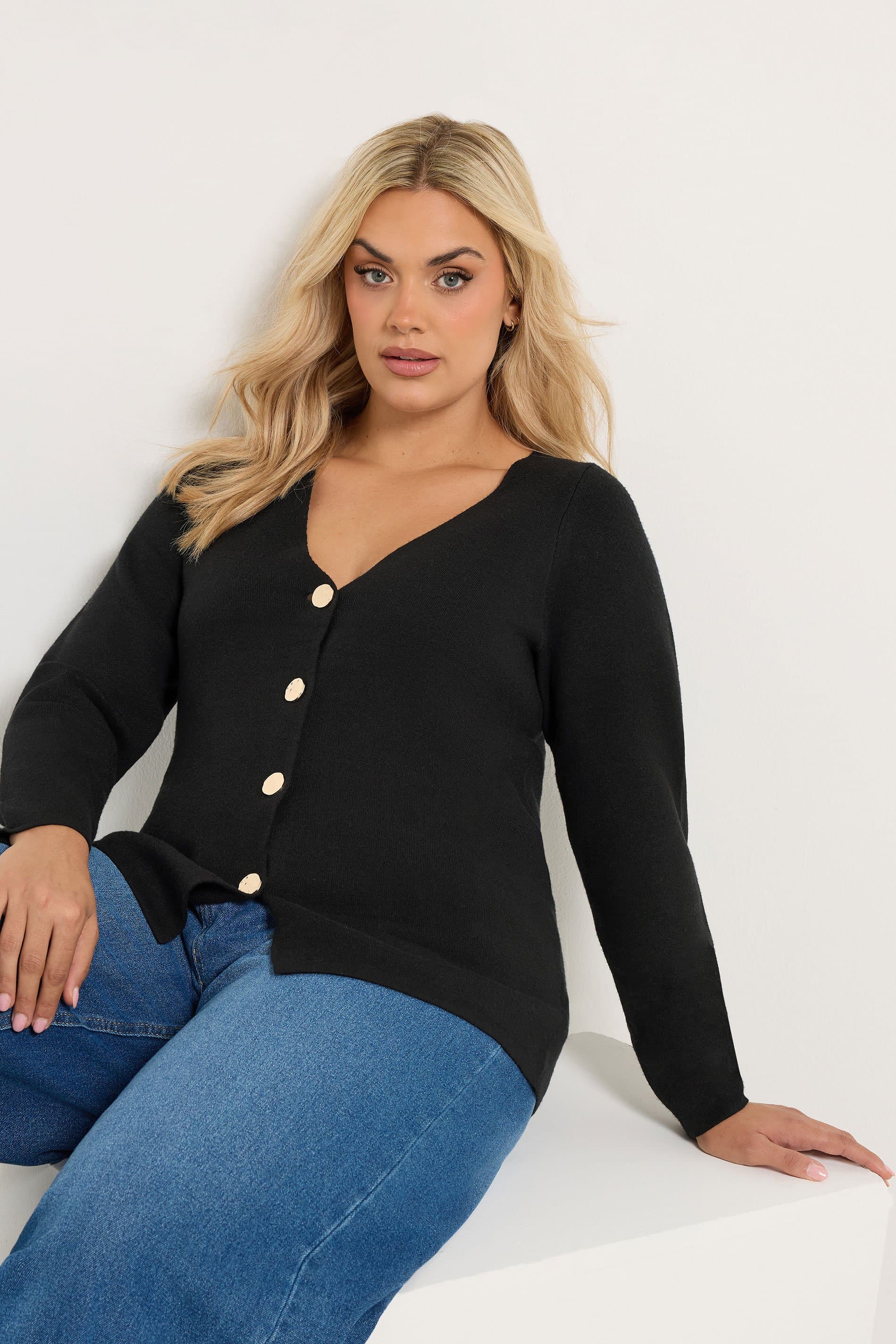 Yours Plus Size Black Button Through Cardigan