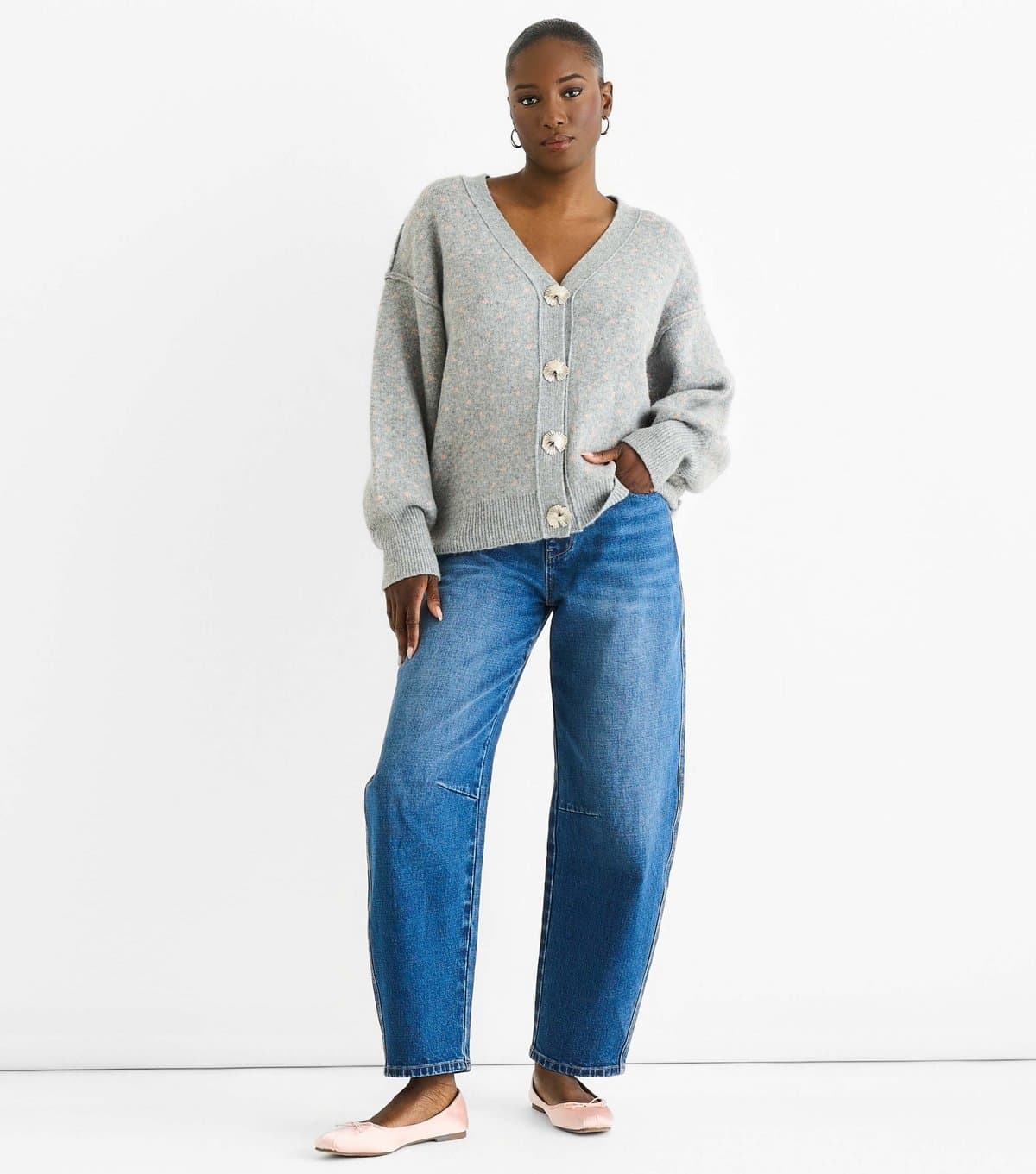 Gini London Women's Grey Speckled Button Cardigan Gini London New Look