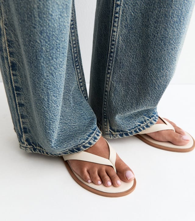 New Look Women's Off White Faux Leather Toe Post Sandals Vegan New Look - 2