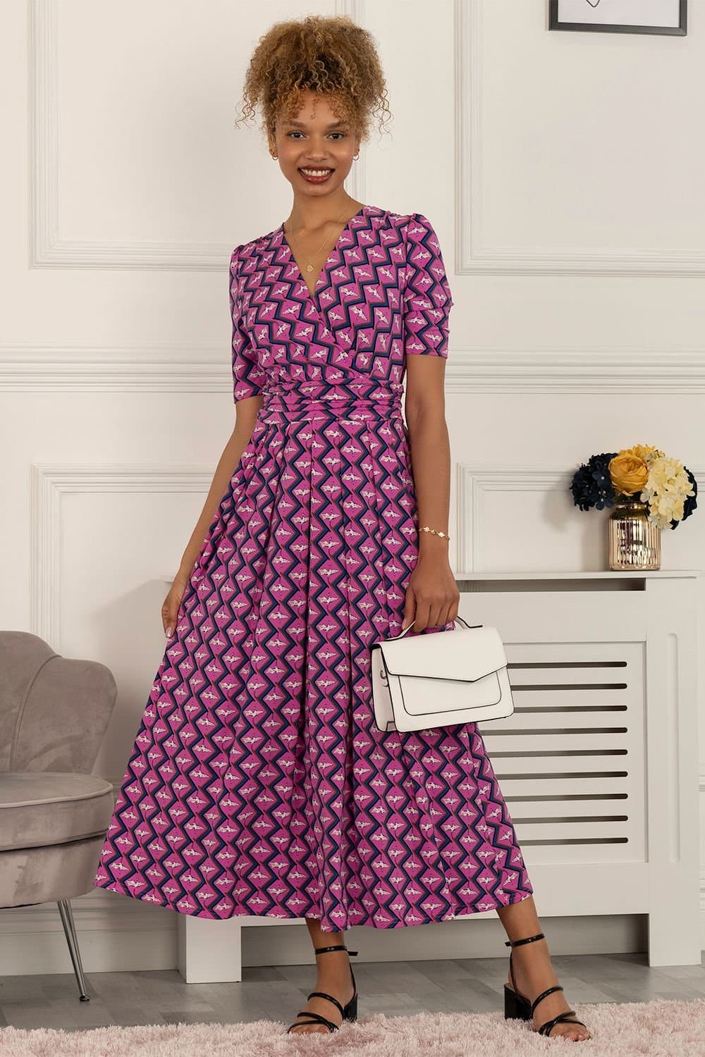 Jolie Moi Jolie Moi Women's Katherine Half Sleeve Maxi Dress in Pink