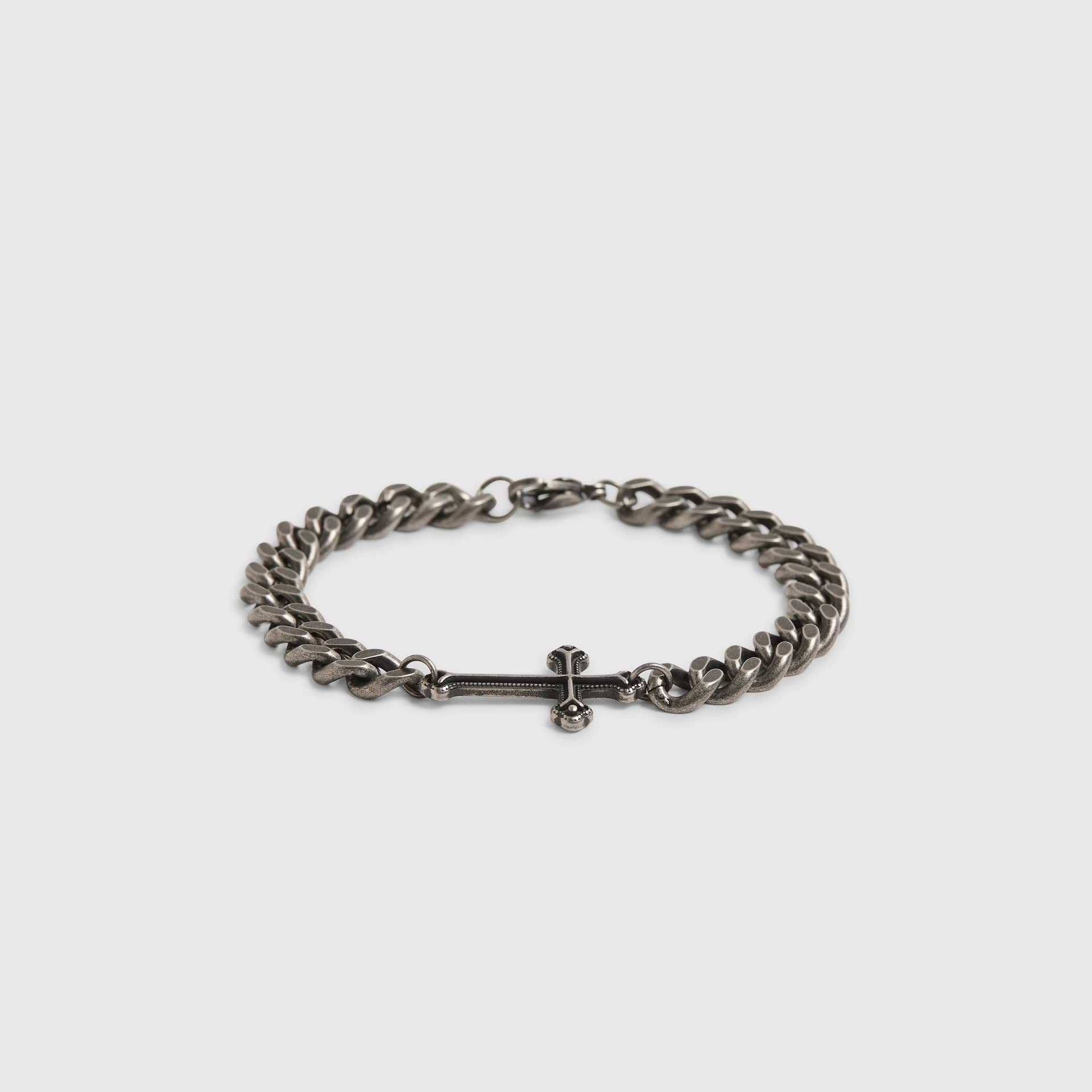 River Island Mens River Island Silver Cross Chain Bracelet
