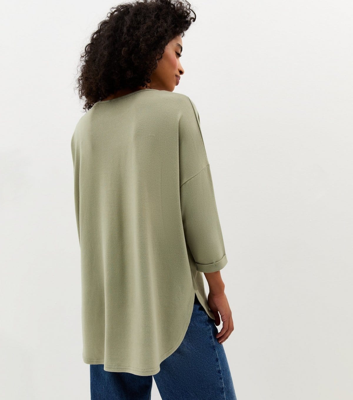 New Look Women's Light Green Soft Touch Slouchy Cropped Sleeve T-Shirt New Look - 4