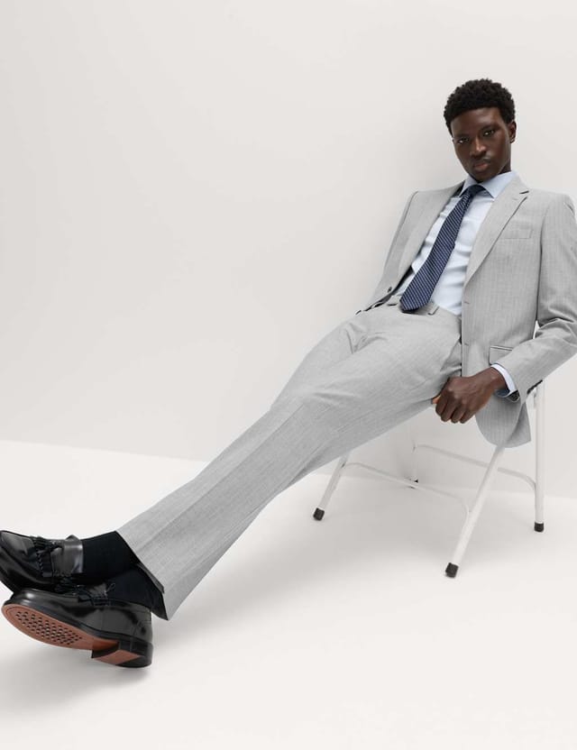 Marks & Spencer M&S Regular Fit Pinstripe Suit Trousers Light Grey Mix - 2