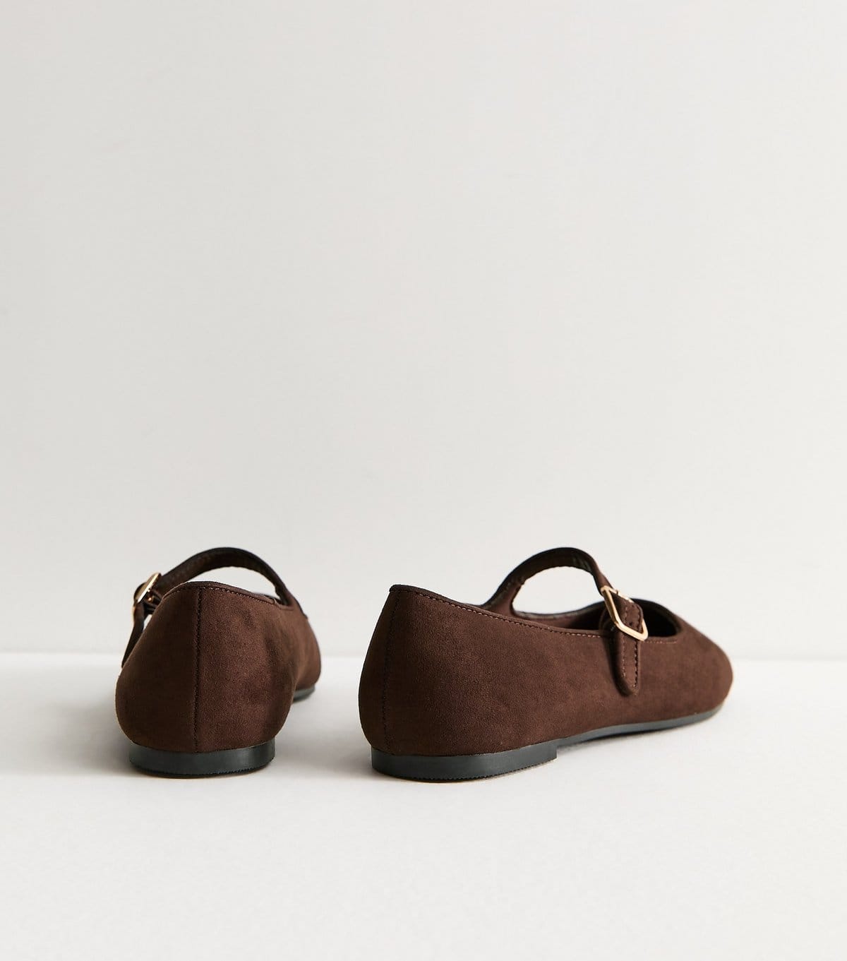 New Look Women's Dark Brown Faux Suede Mary Jane Ballet Flats Vegan New Look - 4