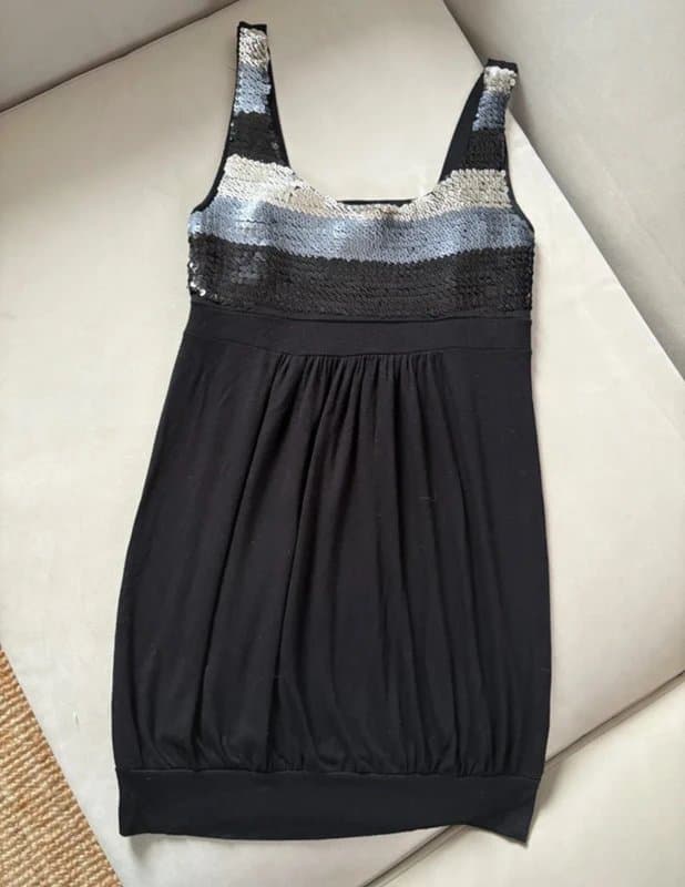 New Look New Look Little mini black dress sequin metal silver bubble dress -  Like New Fits 8UK & 10UK