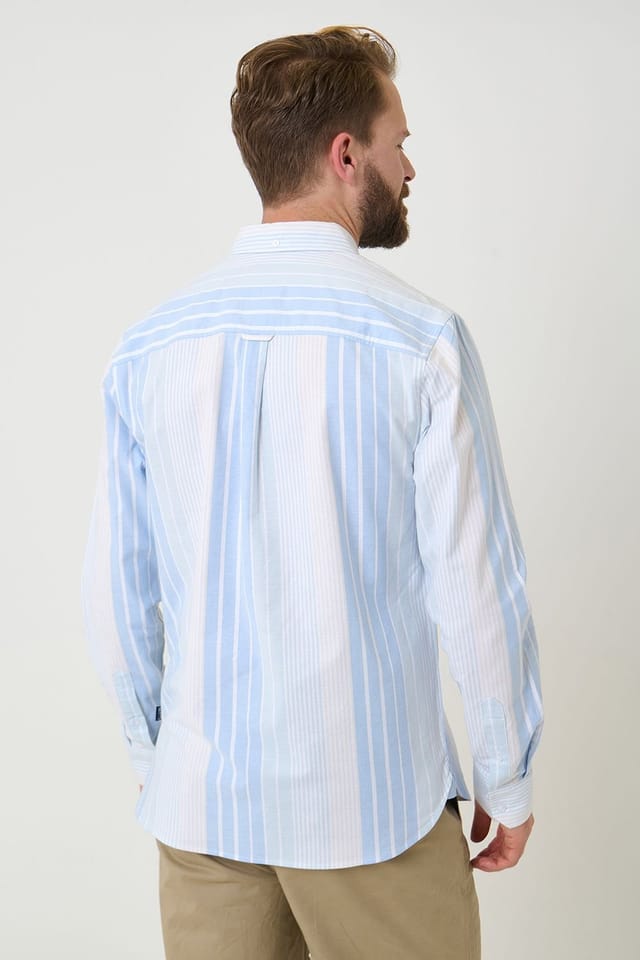 Saltwell Saltwell Men's Stripe Long Sleeve Oxford Shirt in Light Blue - 2