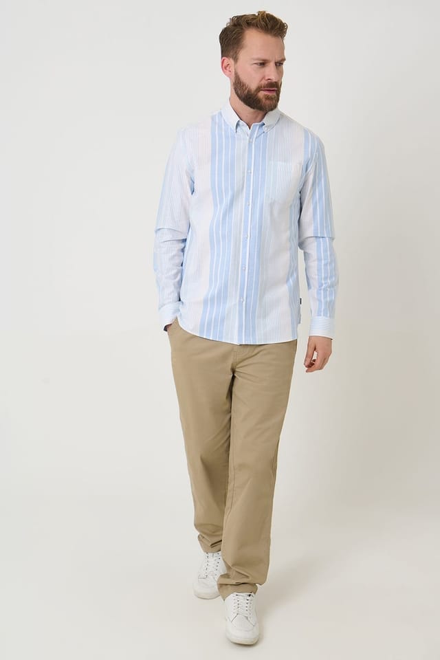 Saltwell Saltwell Men's Stripe Long Sleeve Oxford Shirt in Light Blue - 3