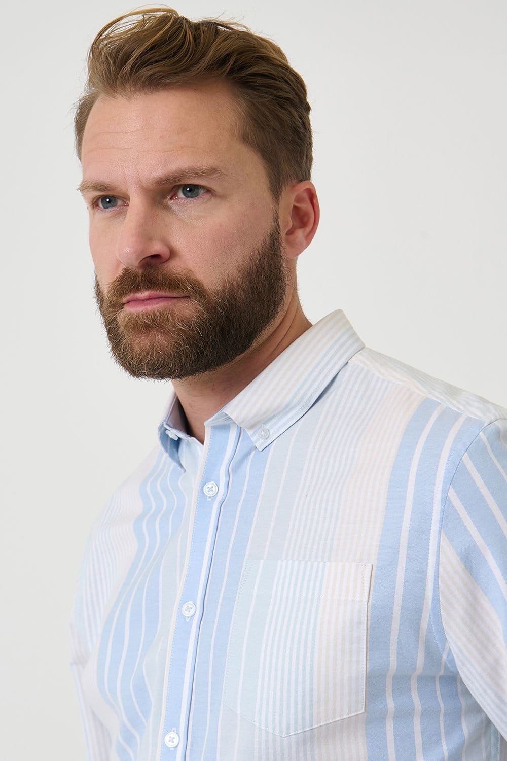 Saltwell Saltwell Men's Stripe Long Sleeve Oxford Shirt in Light Blue - 4