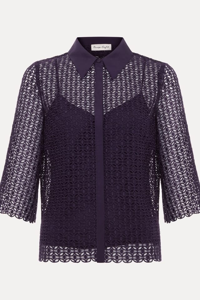 Phase Eight Phase Eight Women's Romilly Geo Lace Shirt in Aubergine - 2