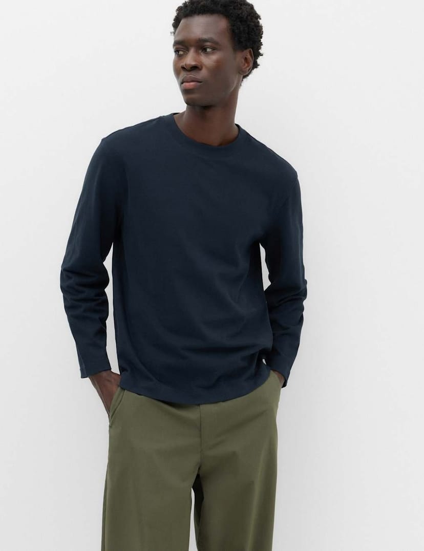 Marks & Spencer M&S Pure Cotton Soft Touch Long Sleeve T-Shirt Navy - 1