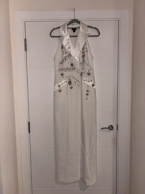 Karen Millen Karen Millen Ivory Embellished Blazer Maxi Dress Size 10 Sleeveless Occasion Party wedding