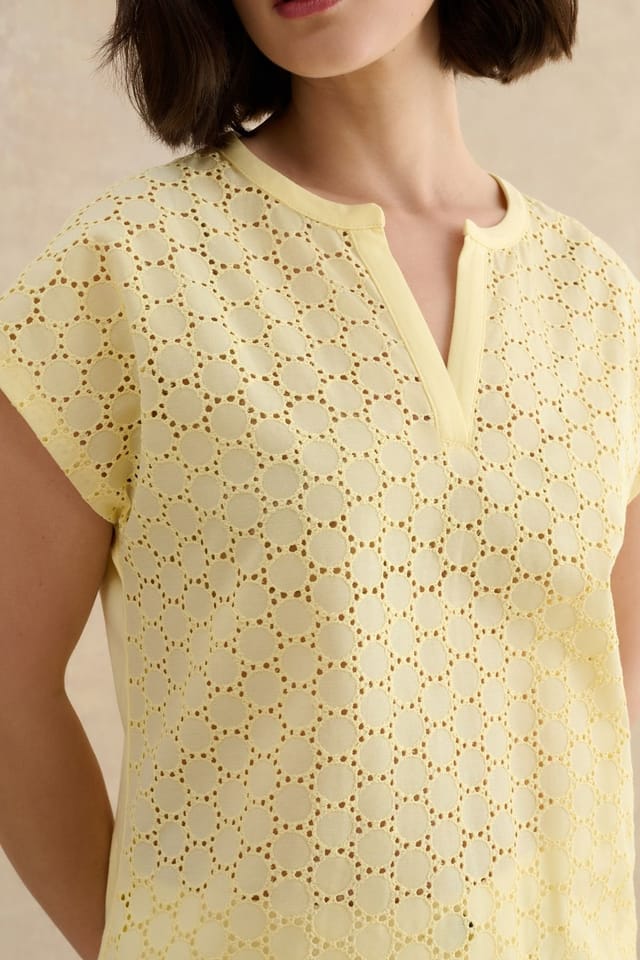 Hobbs London Hobbs London Women's Joanna Broderie Top in Lemon - 3