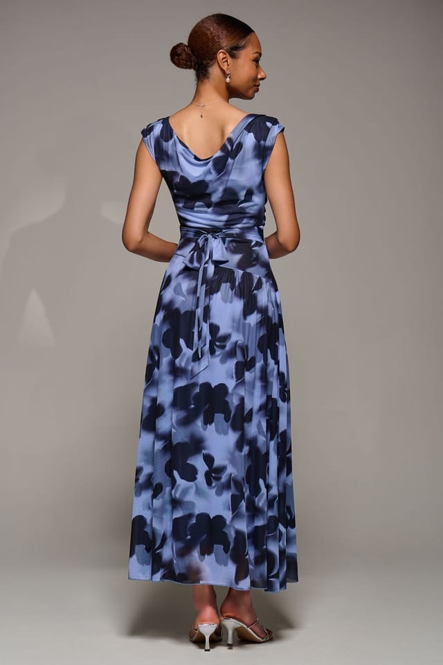 Jolie Moi Jolie Moi Women's Asymmetric Draped Mesh Maxi Dress in Blue - 2