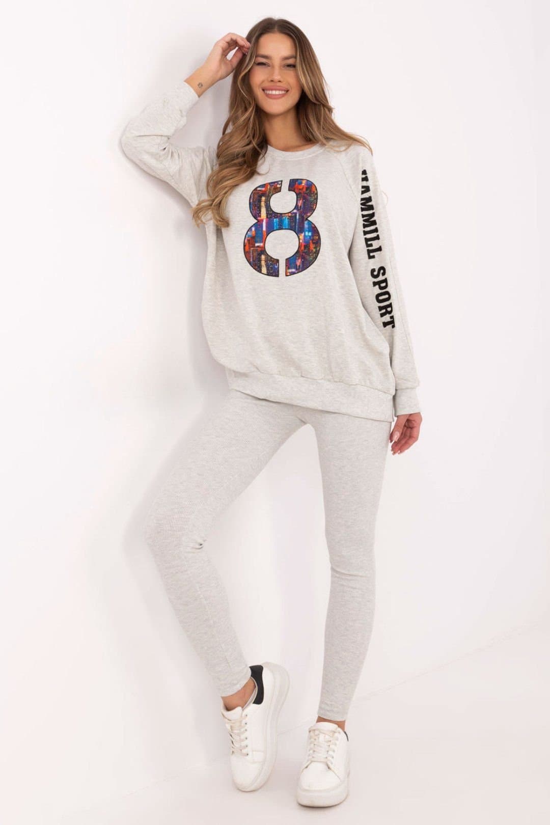 Love Lace Love Lace Women's Cotton Blend Hoodie & High Waist Leggings Set Style 206109 in Grey