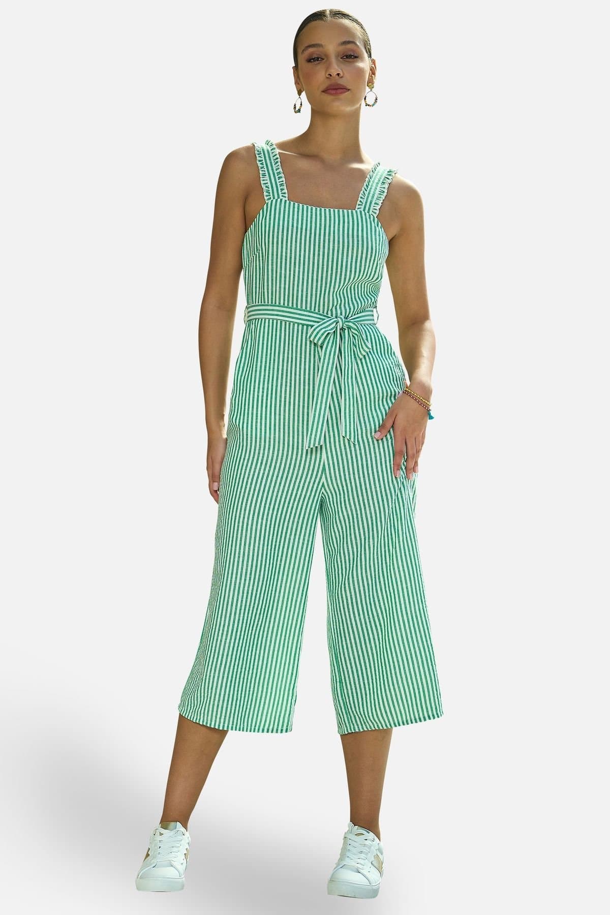 Yumi Yumi Women's Brown Stripe Strappy Jumpsuit in Mint