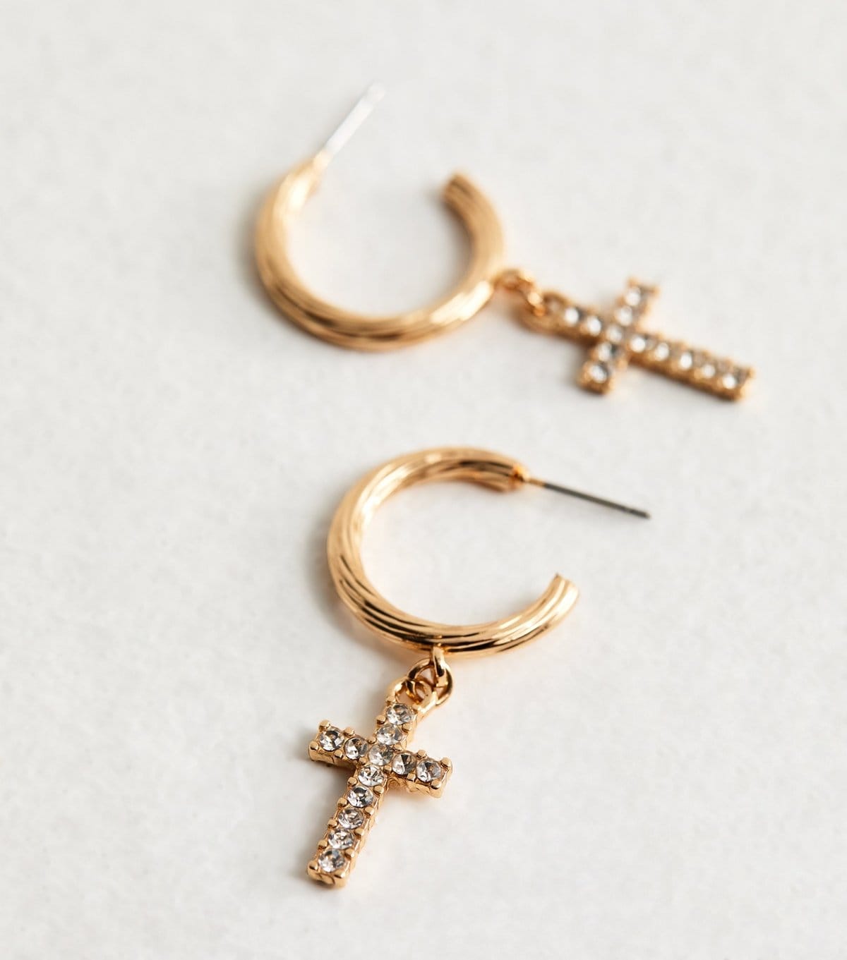 New Look Gold Tone Mini Hoop Diamante Cross Drop Earrings New Look - 4