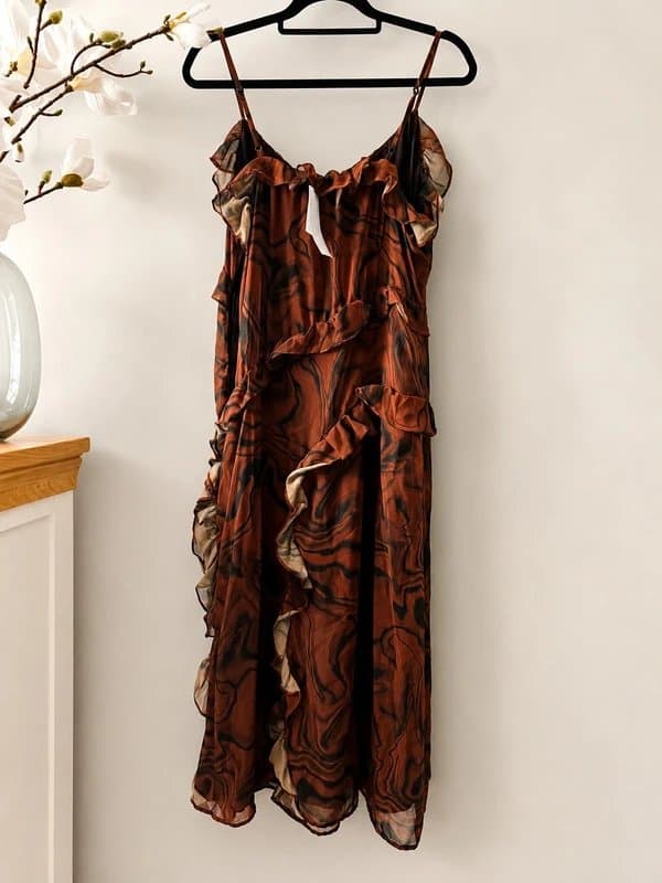 Topshop Topshop Rust Marble Ruffle Maxi Slip Dress UK 16 BNWT