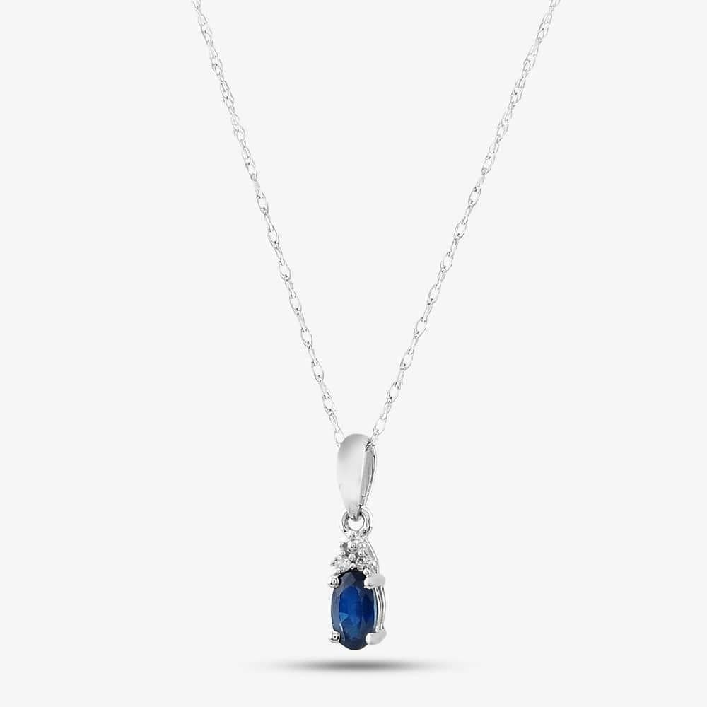 T.H.Baker T.H.Baker Women's 9ct White Gold Sapphire & Diamond Pendant Necklace QP00178-BS in Silver
