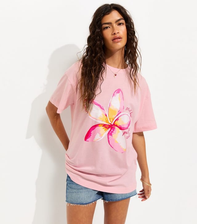 New Look Women's Light Pink Hibiscus Oversized T-Shirt New Look - 2
