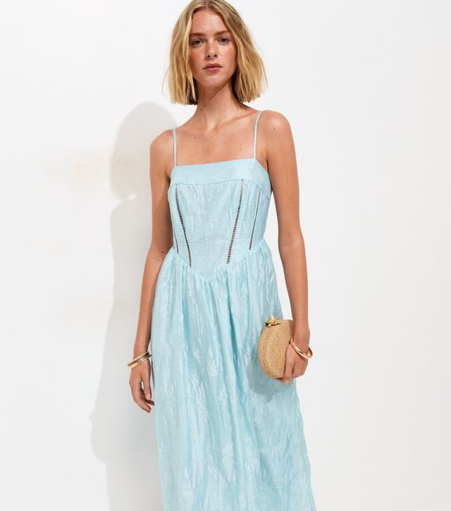 New Look Women's Light Blue Sparkly Floral Jacquard Midi Dress New Look - 3