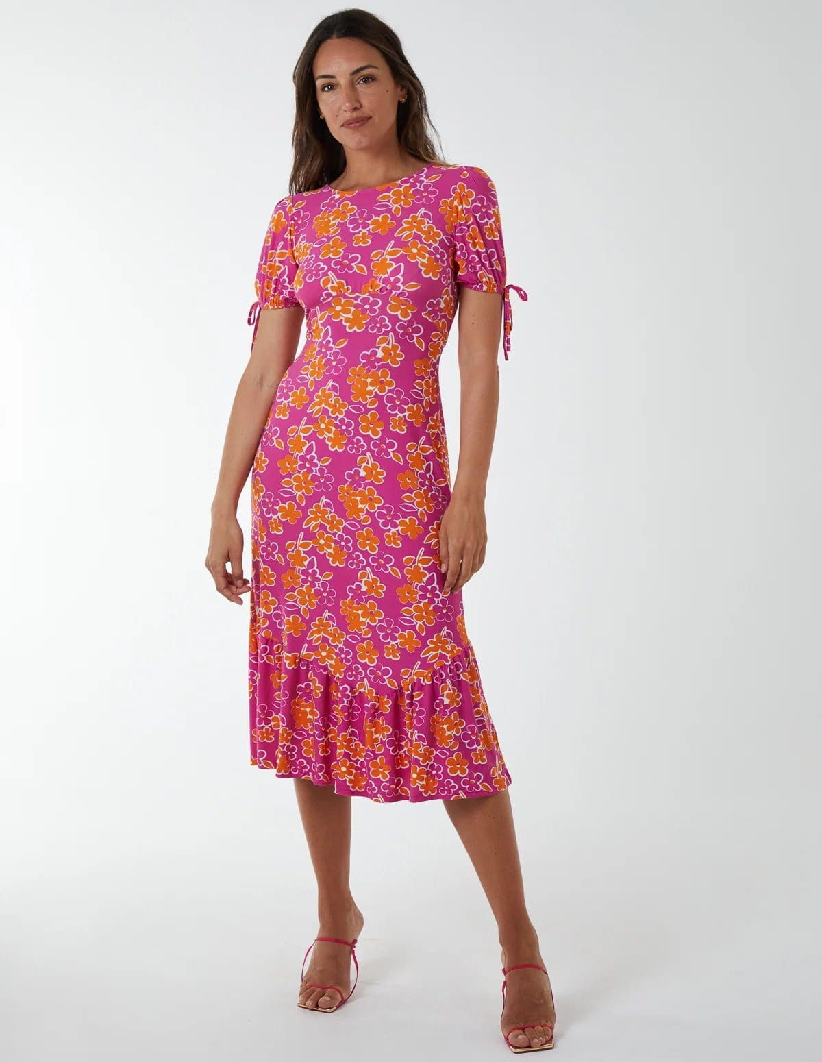 Blue Vanilla Crew Neck Midi Dress With Scrunchie Back Detail - 4