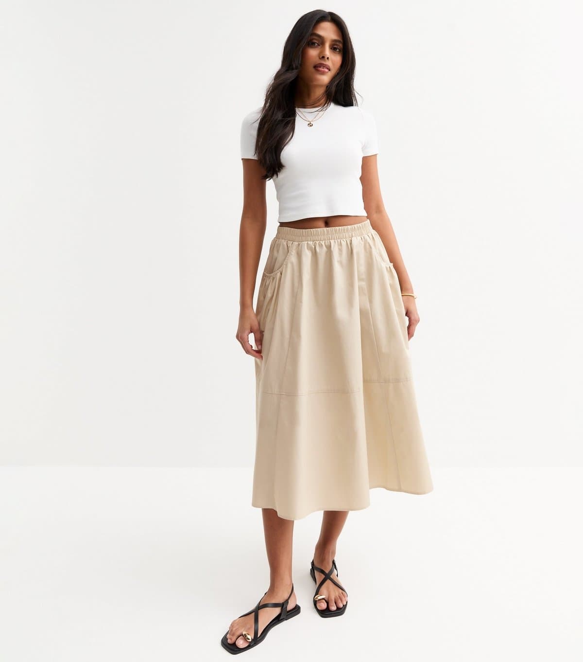 New Look Women's Camel Double Pocket Midi Skirt New Look