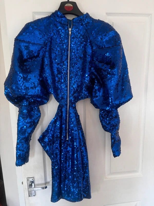 ASOS Blue Sequin Puff-Sleeve Party Dress