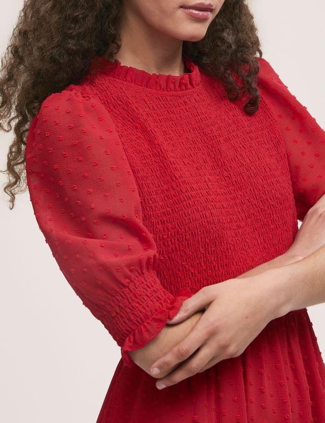 Finery London Finery London Women's Amelia 3/4 Sleeve Chiffon Midi Dress in Red - 2