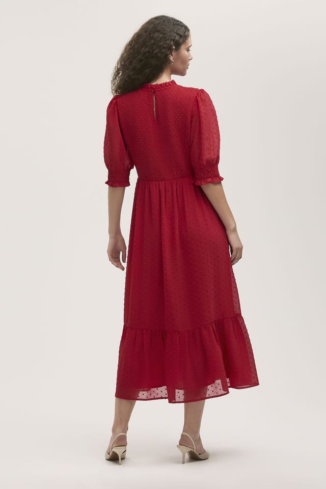 Finery London Finery London Women's Amelia 3/4 Sleeve Chiffon Midi Dress in Red - 3