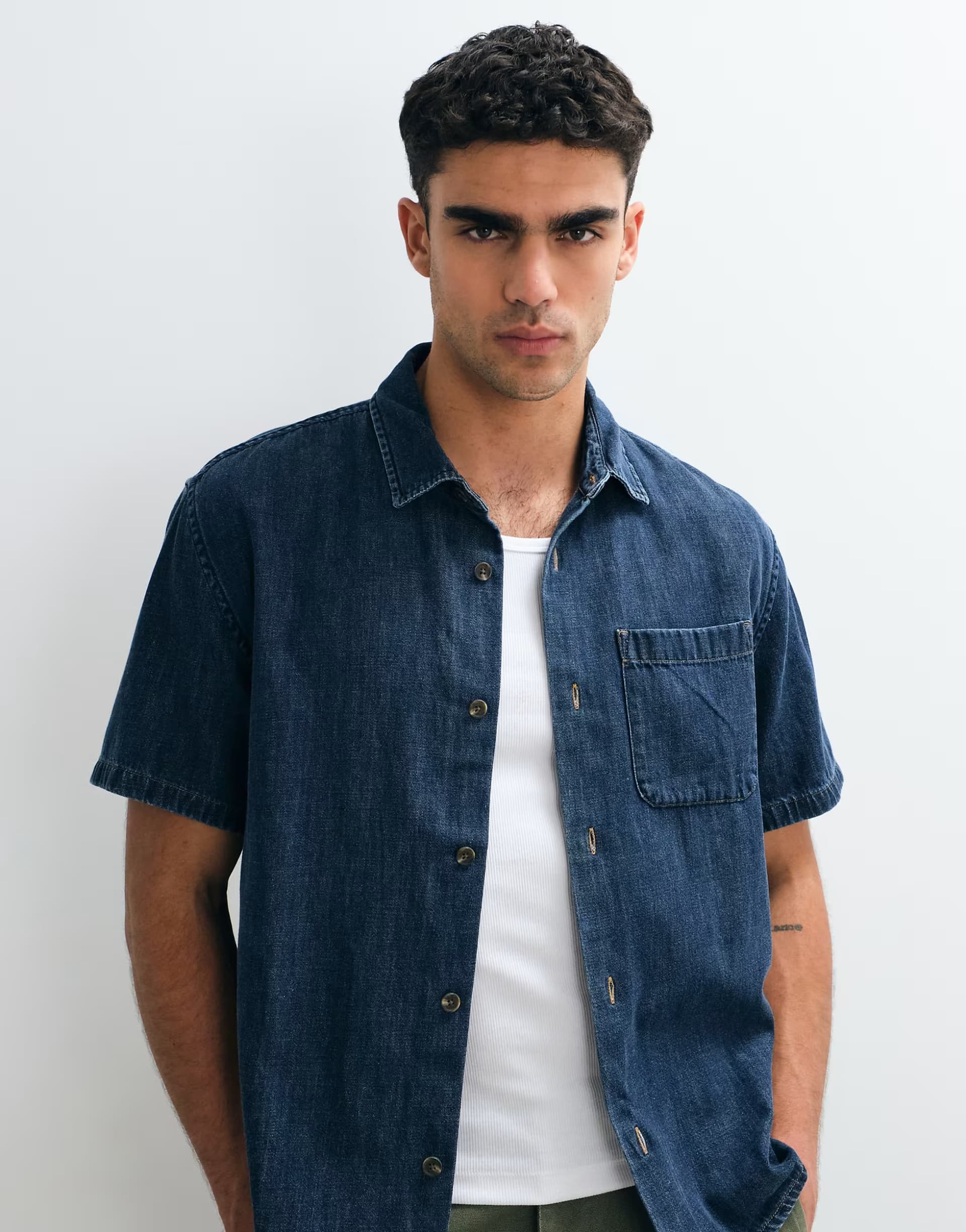 ASOS Abercrombie & Fitch denim short sleeve workwear shirt in blue