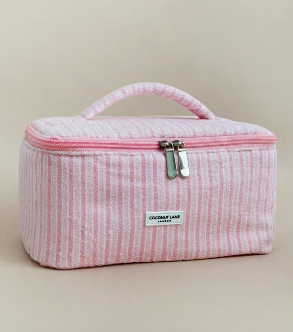 Coconut Lane Pink Stripe Travel Toweling Makeup Bag Coconut Lane New Look