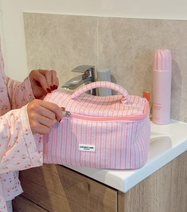 Coconut Lane Pink Stripe Travel Toweling Makeup Bag Coconut Lane New Look - 3