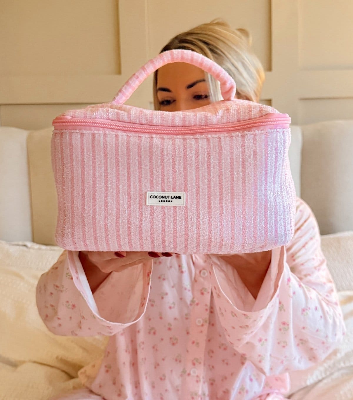 Coconut Lane Pink Stripe Travel Toweling Makeup Bag Coconut Lane New Look - 4