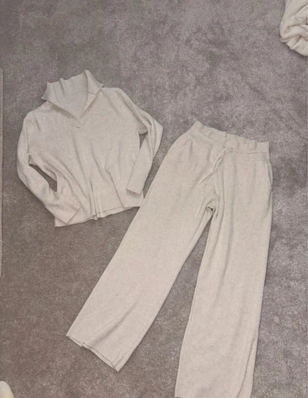 ASOS ASOS Waffle Knit Loungewear Set – Top & Wide Leg Trousers