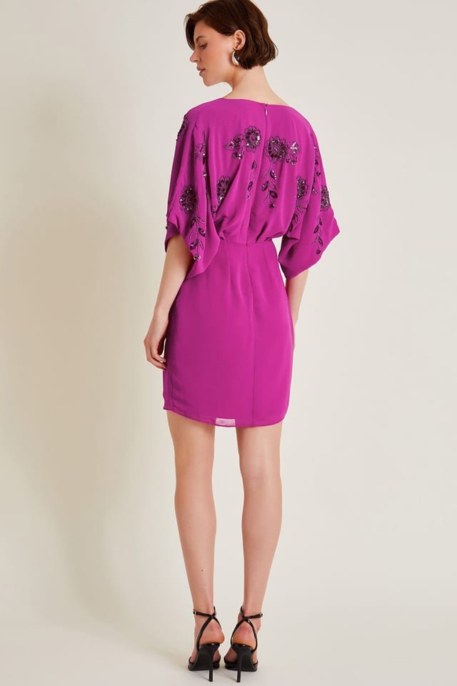 Monsoon Monsoon Women's Isla Embellished Short Sleeve Mini Dress Pink - 2