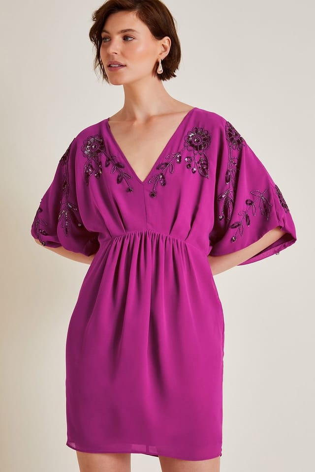 Monsoon Monsoon Women's Isla Embellished Short Sleeve Mini Dress Pink - 3
