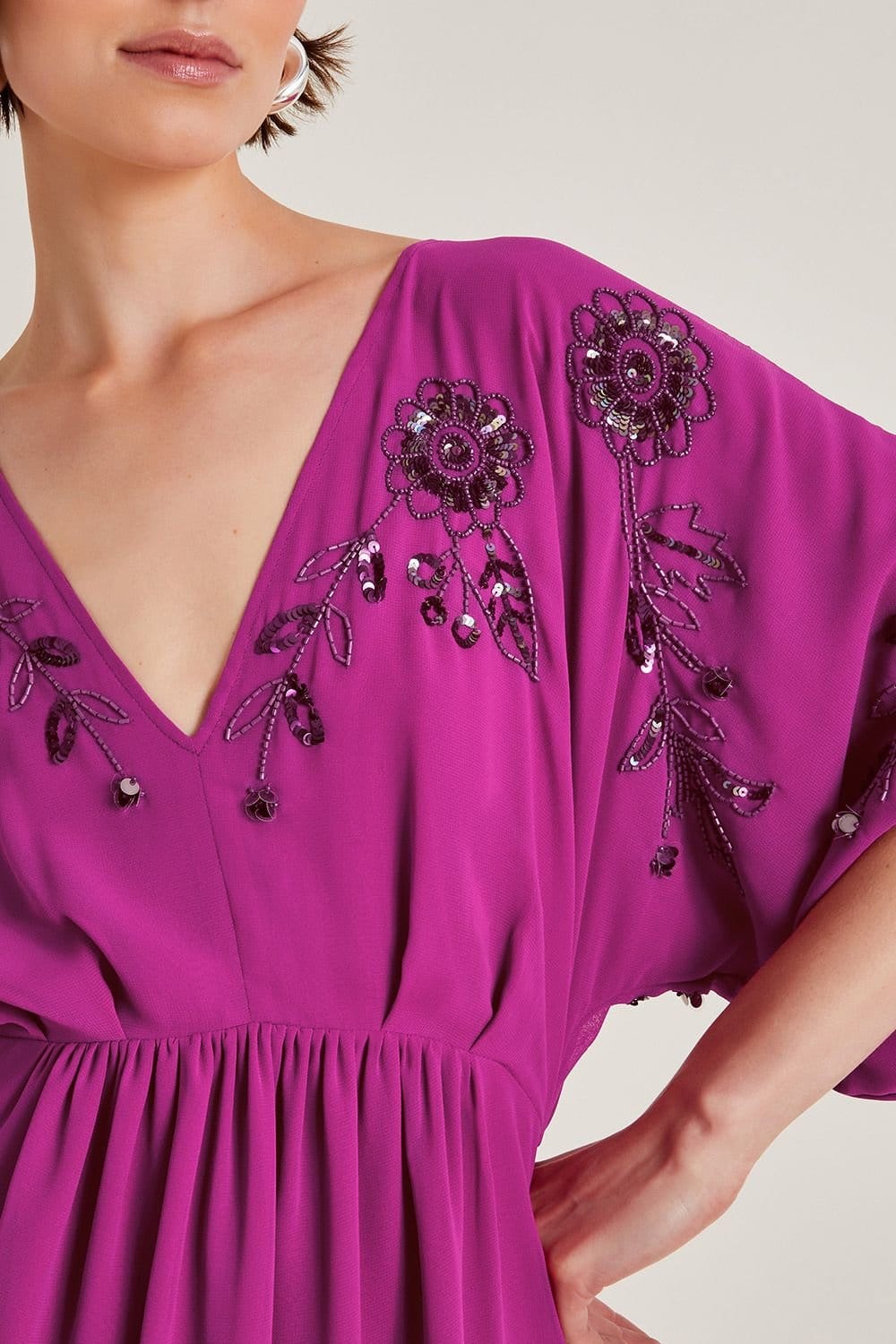 Monsoon Monsoon Women's Isla Embellished Short Sleeve Mini Dress Pink - 4
