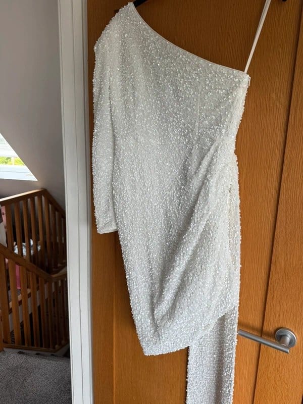 ASOS Luxe White Sequin One-Shoulder Dress