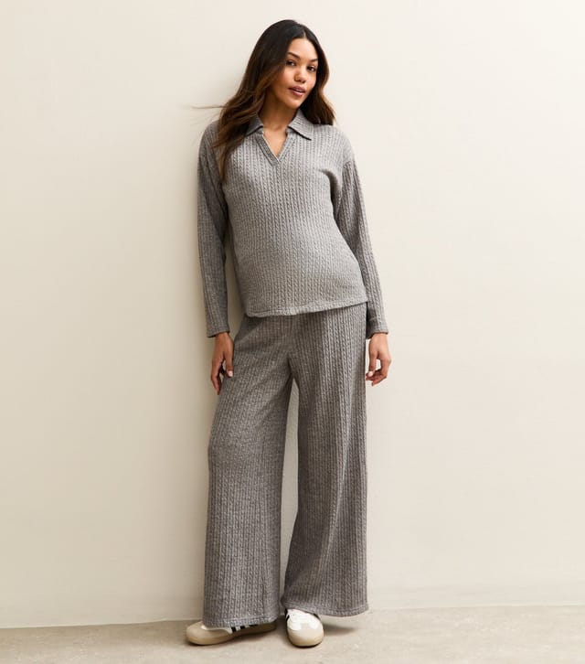 New Look Women's Maternity Mid Grey Soft Touch Wide Leg Trousers New Look - 3