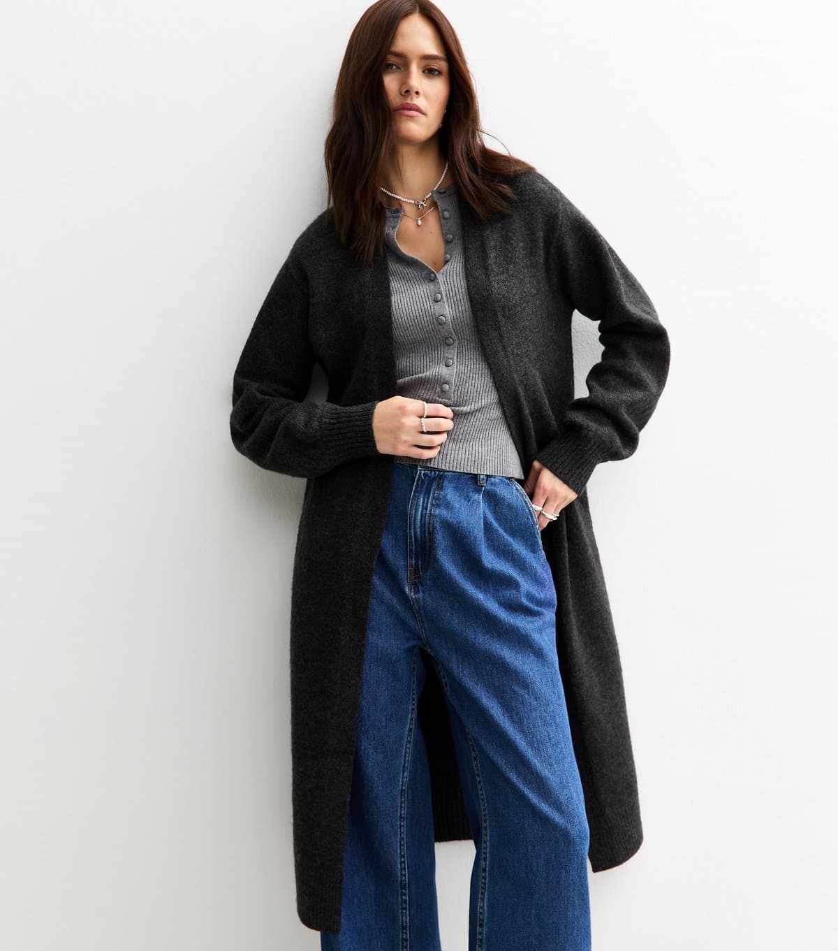 New Look Women's Dark Grey Relaxed Longline Cardigan New Look