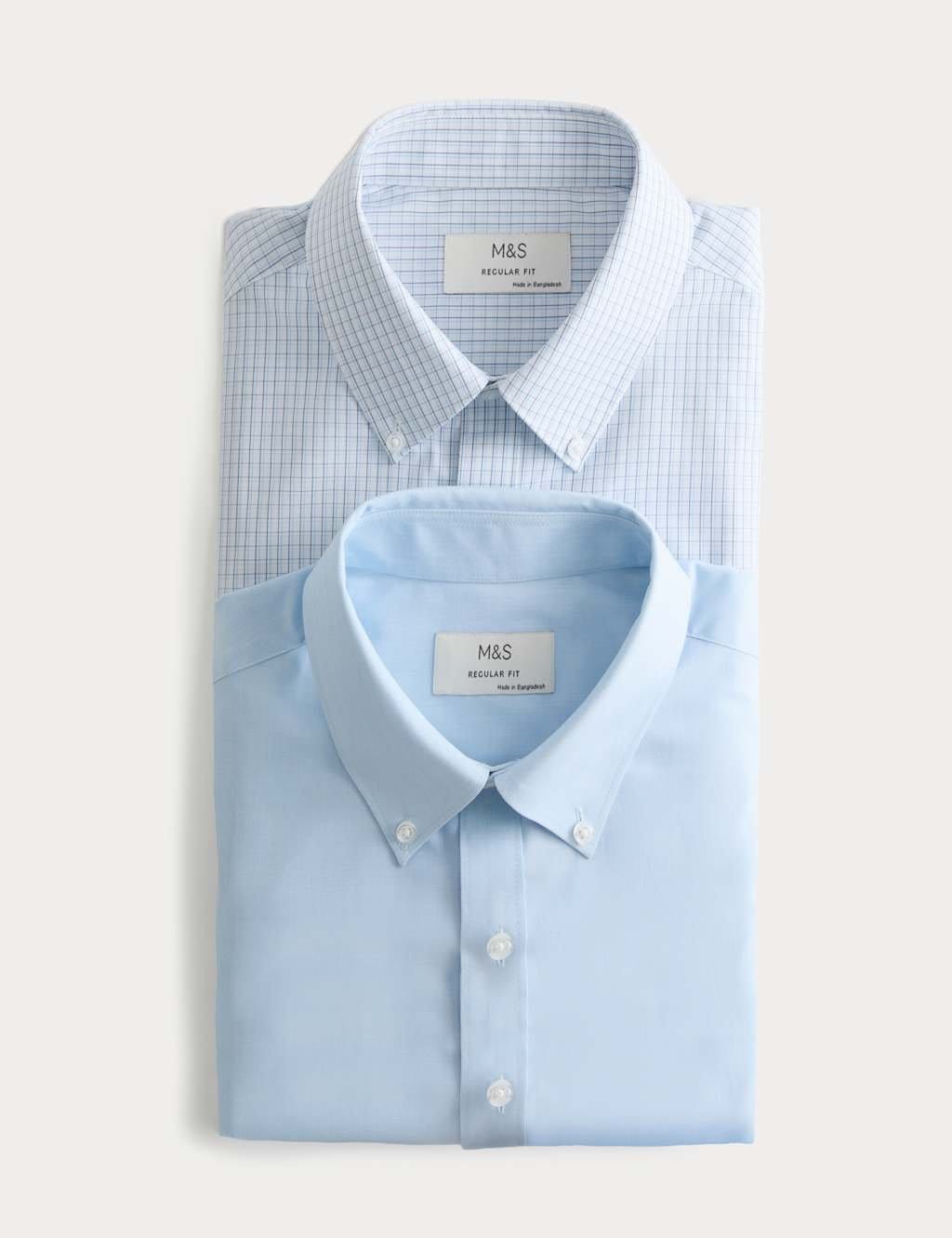 M&S Blue Mix Check Short Sleeve Shirts Pack of 2