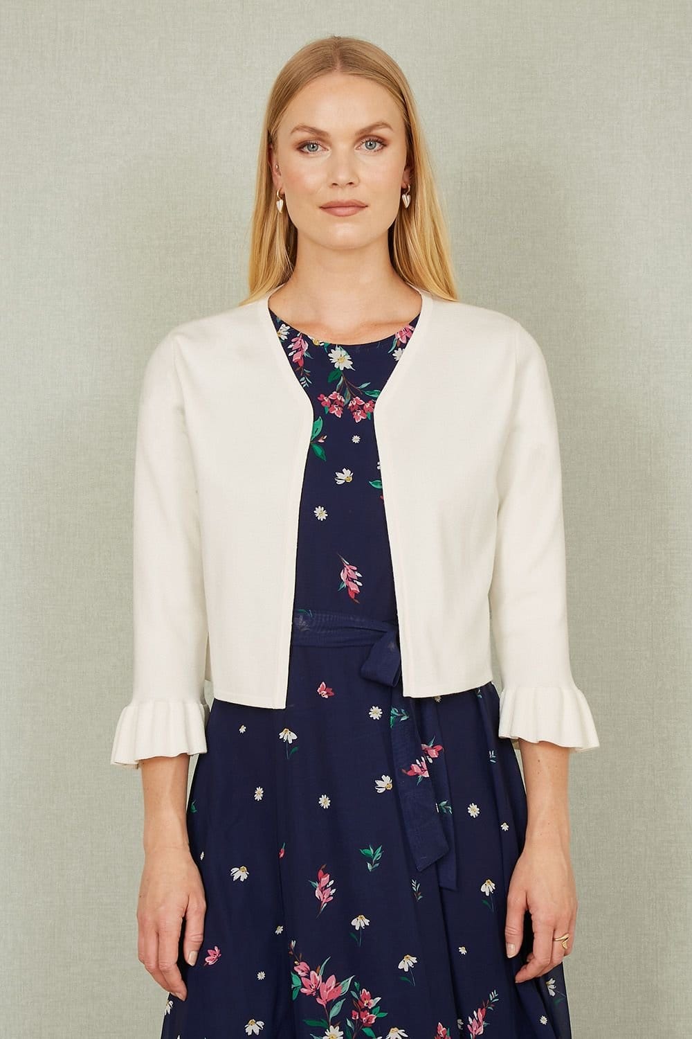 Yumi Ivory Cropped Cardigan With Bell Sleeves