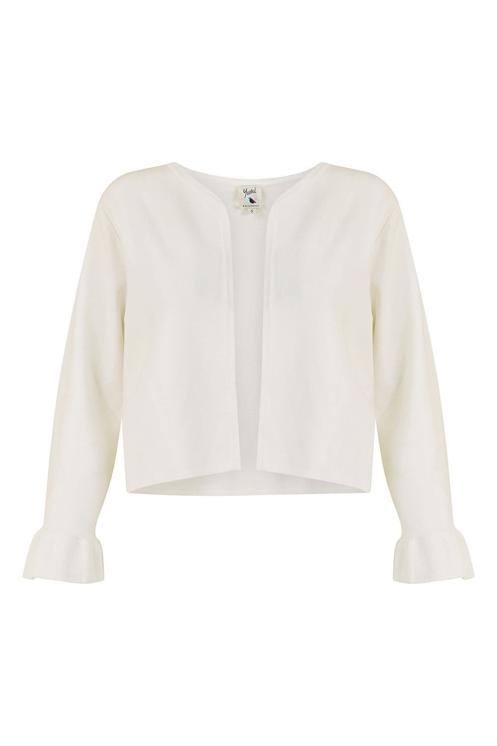 Yumi Yumi Women's Ivory Cropped Cardigan With Bell Sleeves - 4