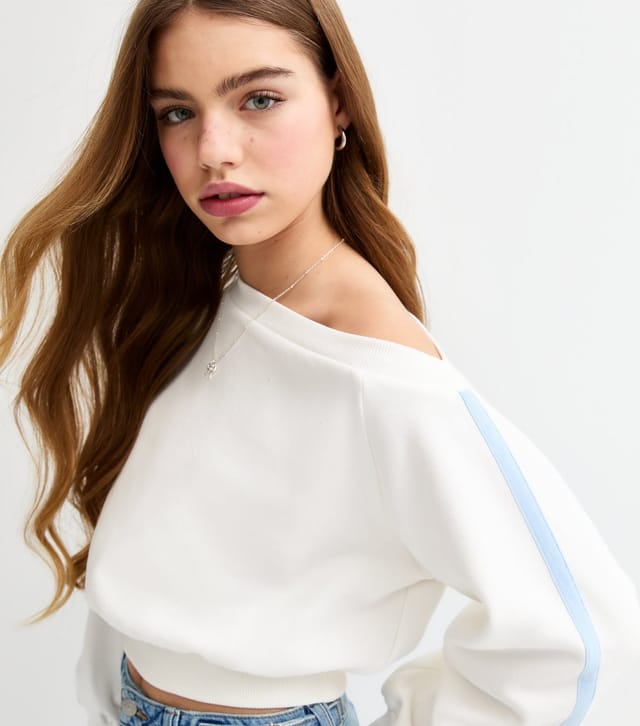 New Look Girls' Off White Off The Shoulder Side Stripe Sweatshirt New Look - 2