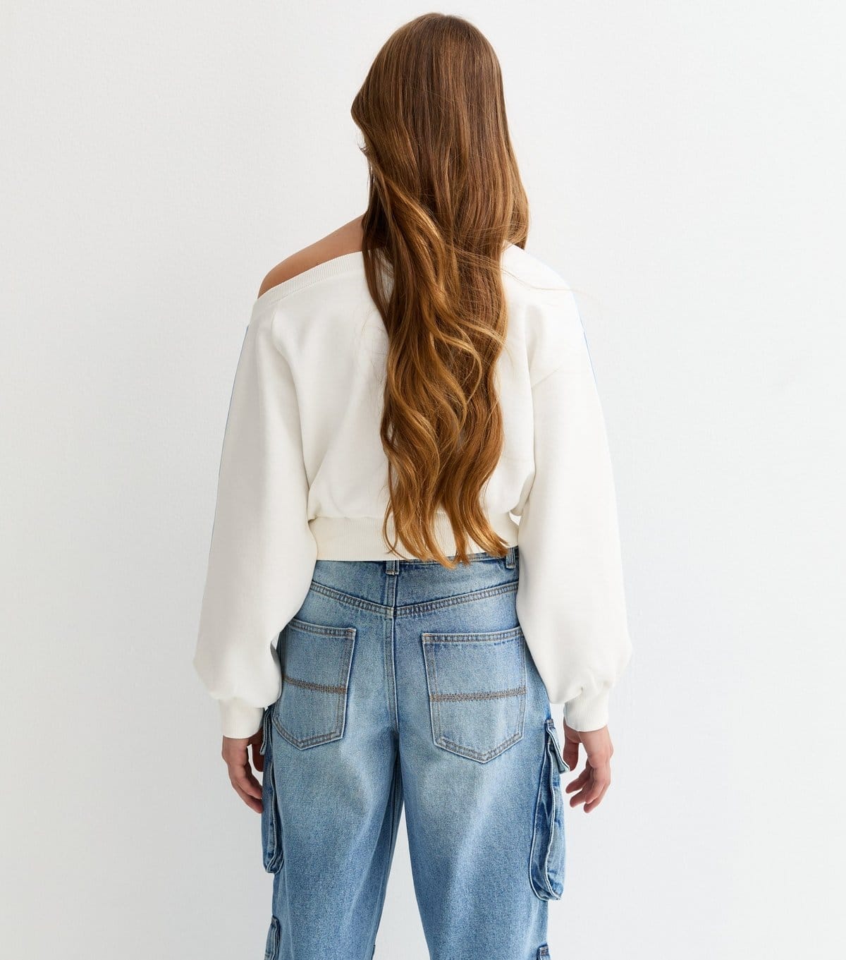 New Look Girls' Off White Off The Shoulder Side Stripe Sweatshirt New Look - 4